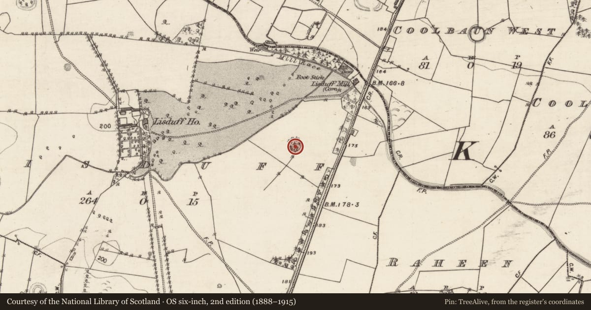 Ordnance Survey six-inch map, 2nd edition (1888–1915) covering the location of Ringfort - rath, Lisduff, County Galway, with a pin at the register's coordinates