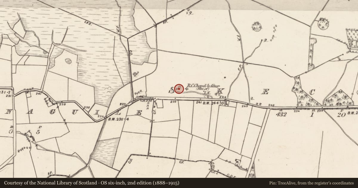 Ordnance Survey six-inch map, 2nd edition (1888–1915) covering the location of Quarry, Skecoor, County Galway, with a pin at the register's coordinates