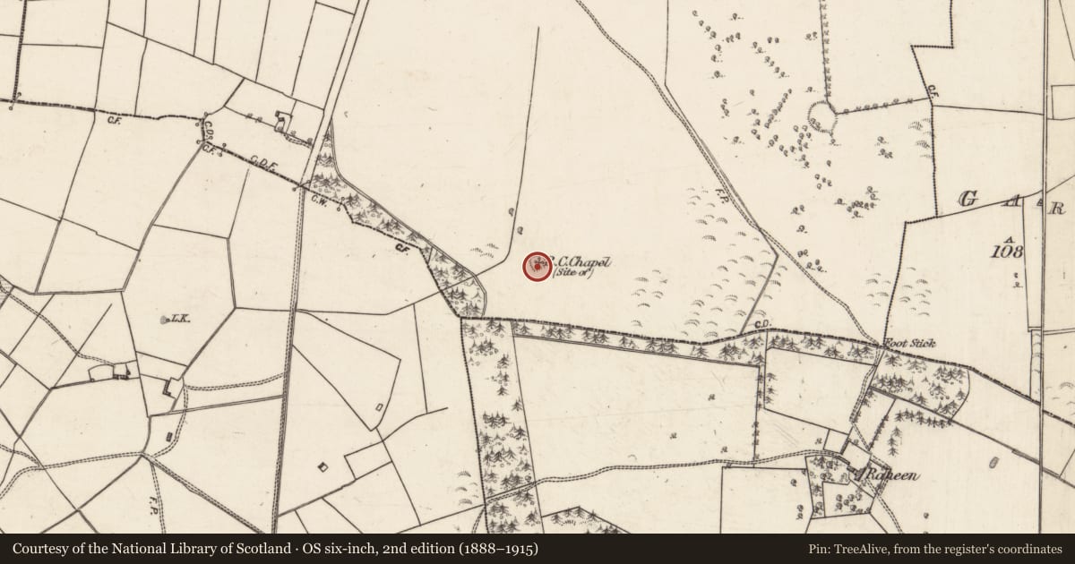 Ordnance Survey six-inch map, 2nd edition (1888–1915) covering the location of Chapel, Skecoor, County Galway, with a pin at the register's coordinates