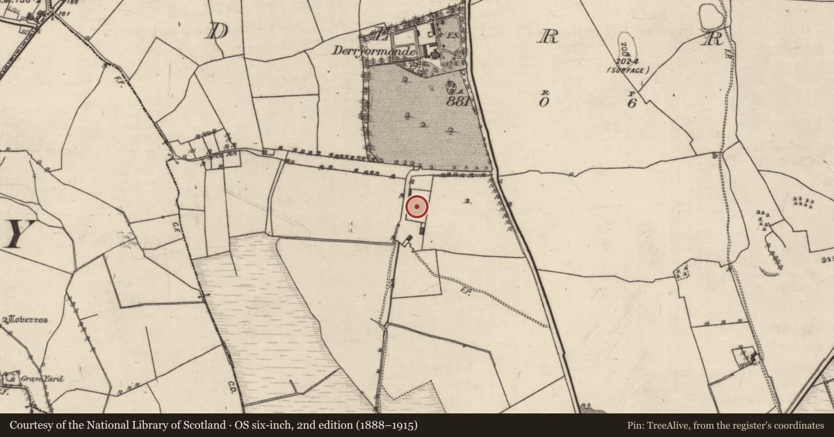 Ordnance Survey six-inch map, 2nd edition (1888–1915) covering the location of Brewery, Derry, County Galway, with a pin at the register's coordinates