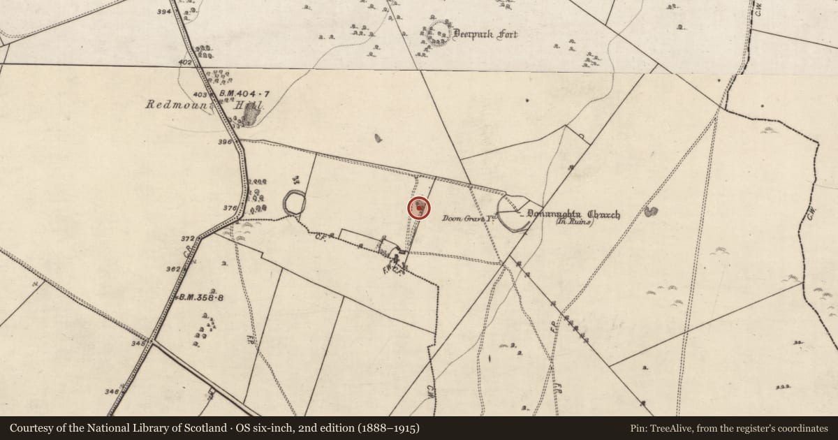 Ordnance Survey six-inch map, 2nd edition (1888–1915) covering the location of Quarry, Eyrecourt Demesne, County Galway, with a pin at the register's coordinates