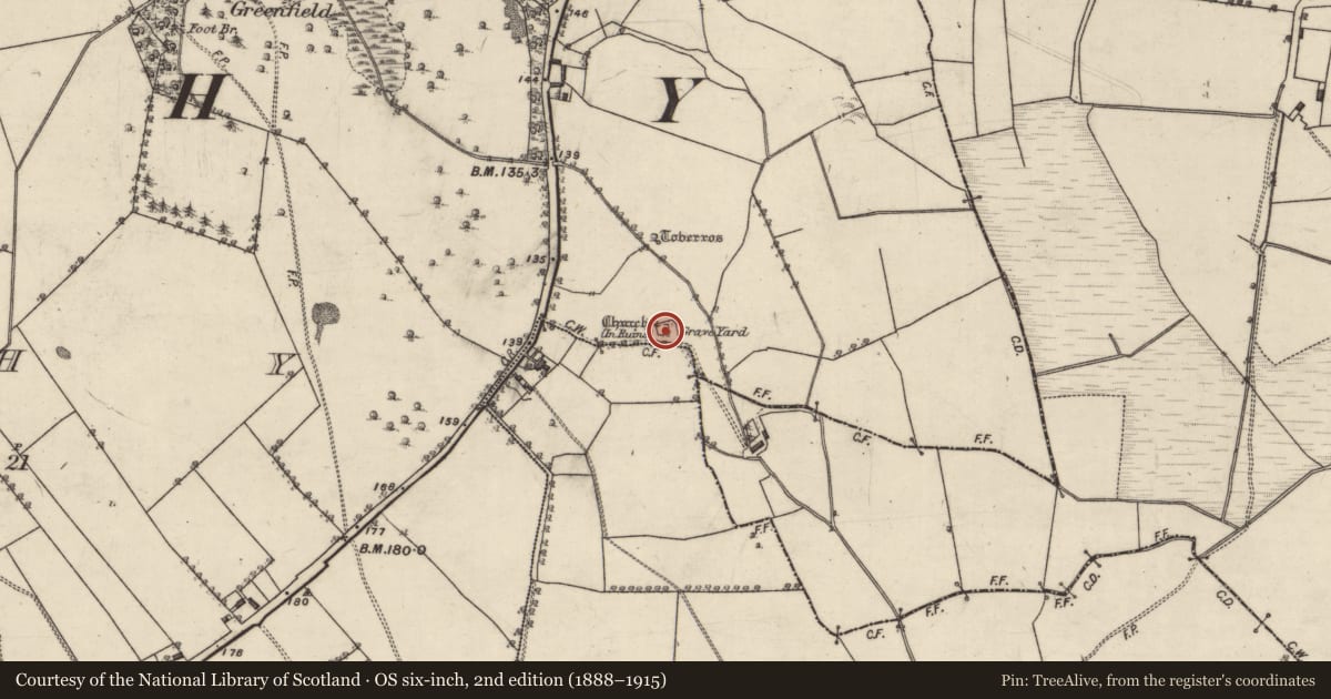 Ordnance Survey six-inch map, 2nd edition (1888–1915) covering the location of Church, Fahy, County Galway, with a pin at the register's coordinates