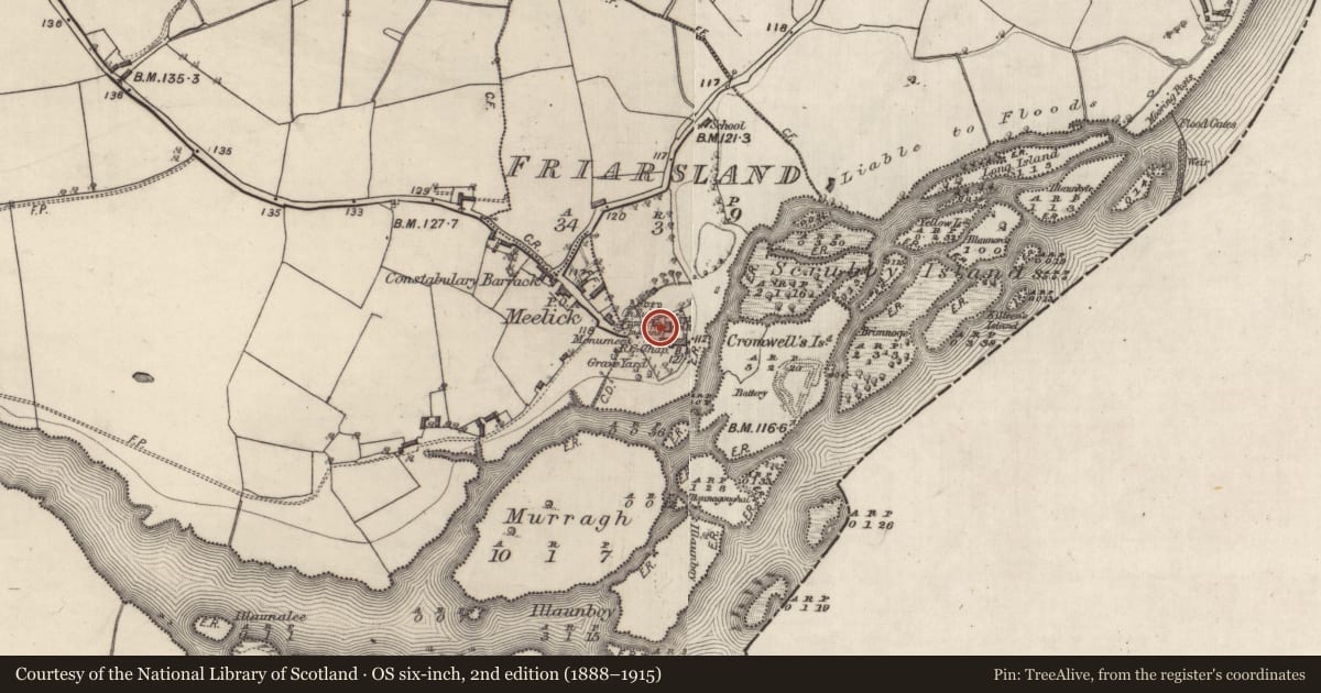 Ordnance Survey six-inch map, 2nd edition (1888–1915) covering the location of House - indeterminate date, Friarsland, County Galway, with a pin at the register's coordinates