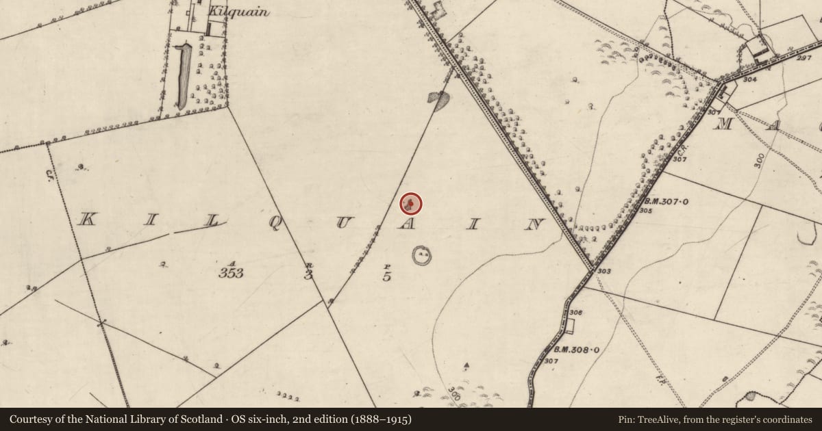 Ordnance Survey six-inch map, 2nd edition (1888–1915) covering the location of Quarry, Kilquain, County Galway, with a pin at the register's coordinates