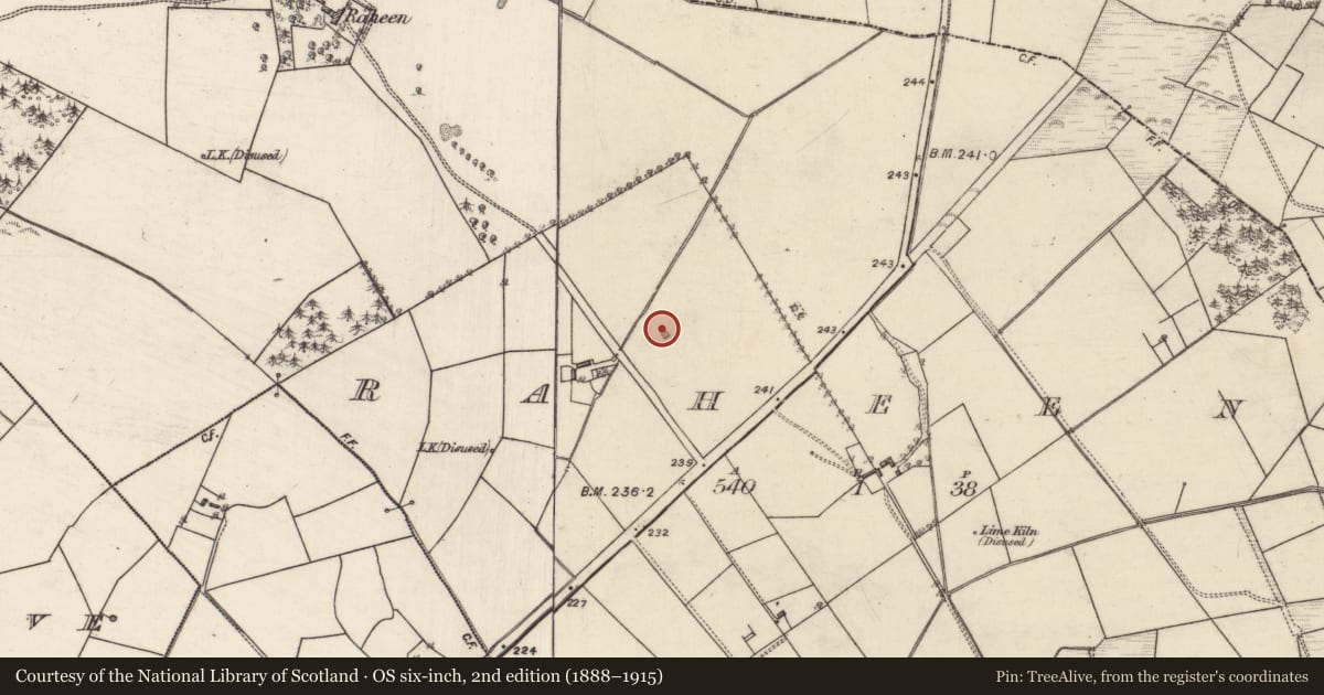 Ordnance Survey six-inch map, 2nd edition (1888–1915) covering the location of Barrow - unclassified, Raheen, County Galway, with a pin at the register's coordinates
