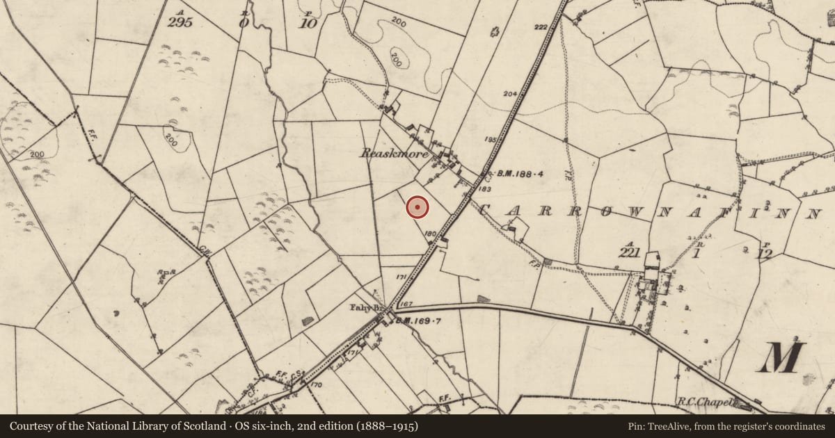 Ordnance Survey six-inch map, 2nd edition (1888–1915) covering the location of Quarry, Reaskmore, County Galway, with a pin at the register's coordinates