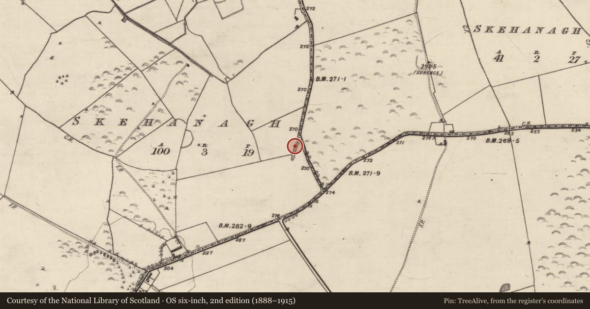 Ordnance Survey six-inch map, 2nd edition (1888–1915) covering the location of Quarry, Skehanagh, County Galway, with a pin at the register's coordinates