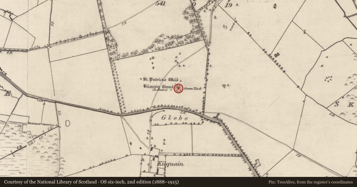 Ordnance Survey six-inch map, 2nd edition (1888–1915) covering the location of Graveyard, Stowlin, County Galway, with a pin at the register's coordinates