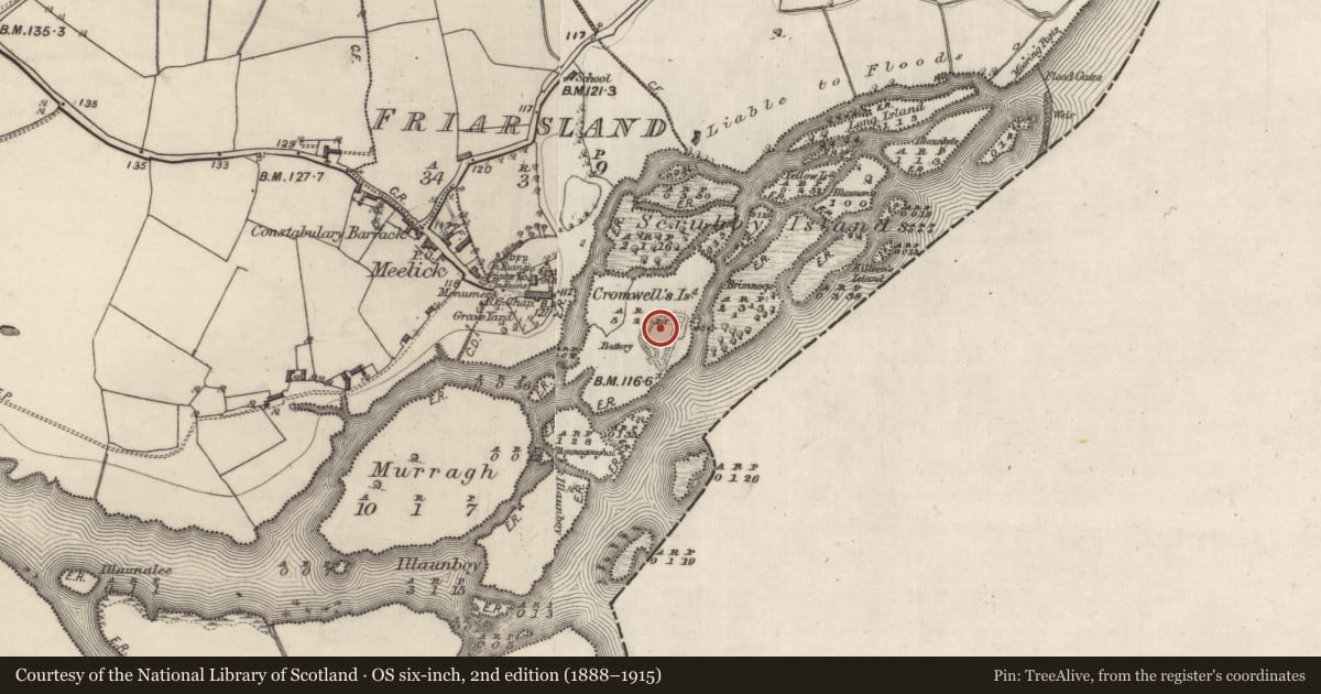 Ordnance Survey six-inch map, 2nd edition (1888–1915) covering the location of Battery, Cromwell'S Island, County Galway, with a pin at the register's coordinates