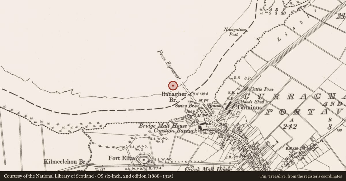 Ordnance Survey six-inch map, 2nd edition (1888–1915) covering the location of Battery, Esker, County Galway, with a pin at the register's coordinates