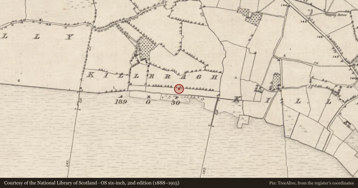 Ordnance Survey six-inch map, 2nd edition (1888–1915) covering the location of Fulacht fia, Killeragh, County Galway, with a pin at the register's coordinates