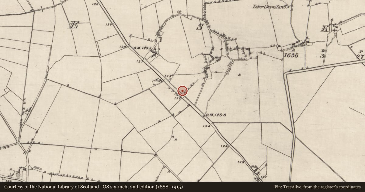 Ordnance Survey six-inch map, 2nd edition (1888–1915) covering the location of Mass-rock, Esker, County Galway, with a pin at the register's coordinates