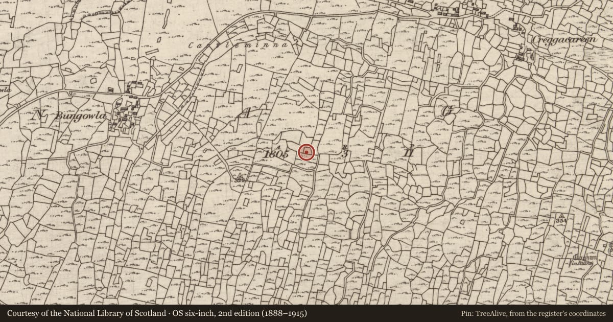 Ordnance Survey six-inch map, 2nd edition (1888–1915) covering the location of Mound, Eoghanacht, County Galway, with a pin at the register's coordinates