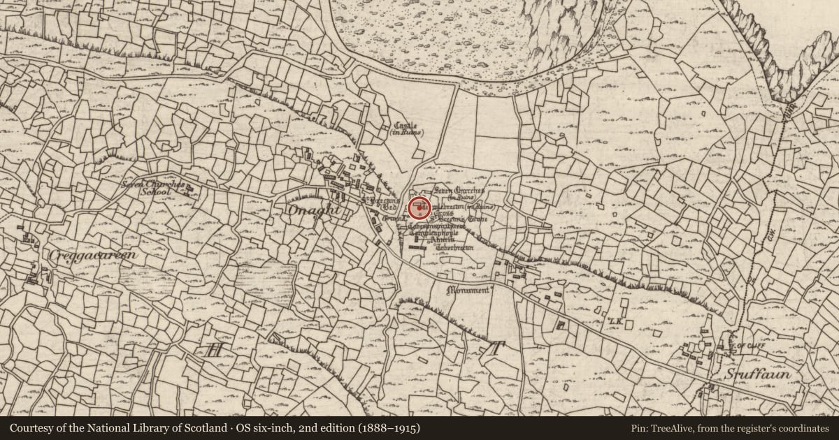 Ordnance Survey six-inch map, 2nd edition (1888–1915) covering the location of Building, Eoghanacht, County Galway, with a pin at the register's coordinates