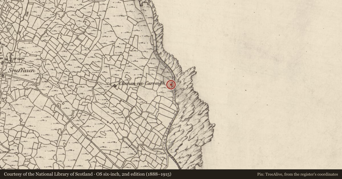 Ordnance Survey six-inch map, 2nd edition (1888–1915) covering the location of Seaweed stand, Cill Mhuirbhigh, County Galway, with a pin at the register's coordinates
