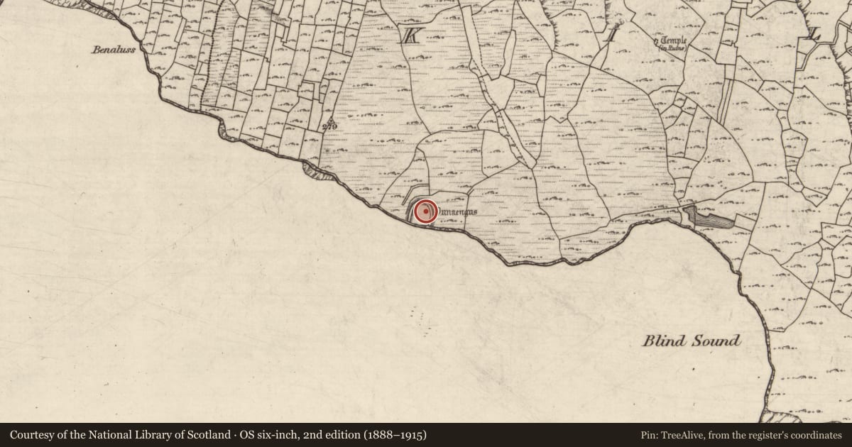 Ordnance Survey six-inch map, 2nd edition (1888–1915) covering the location of Habitation site, Cill Mhuirbhigh, County Galway, with a pin at the register's coordinates