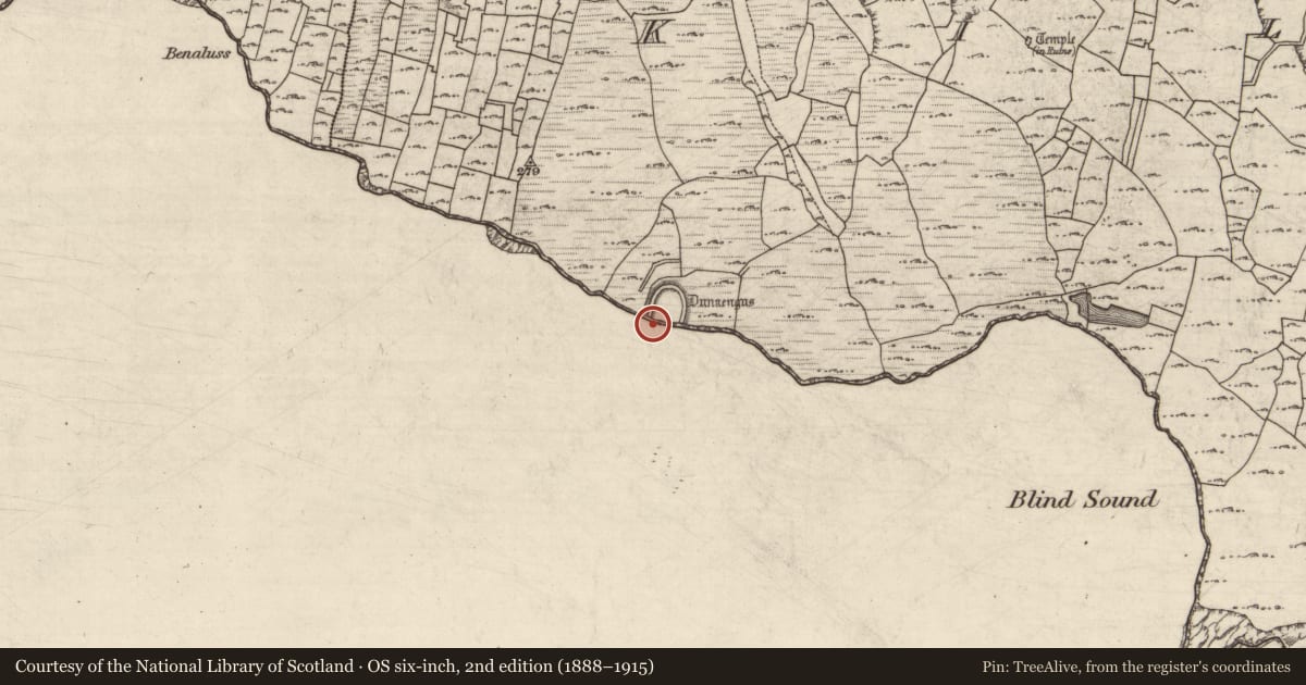 Ordnance Survey six-inch map, 2nd edition (1888–1915) covering the location of Habitation site, Cill Mhuirbhigh, County Galway, with a pin at the register's coordinates