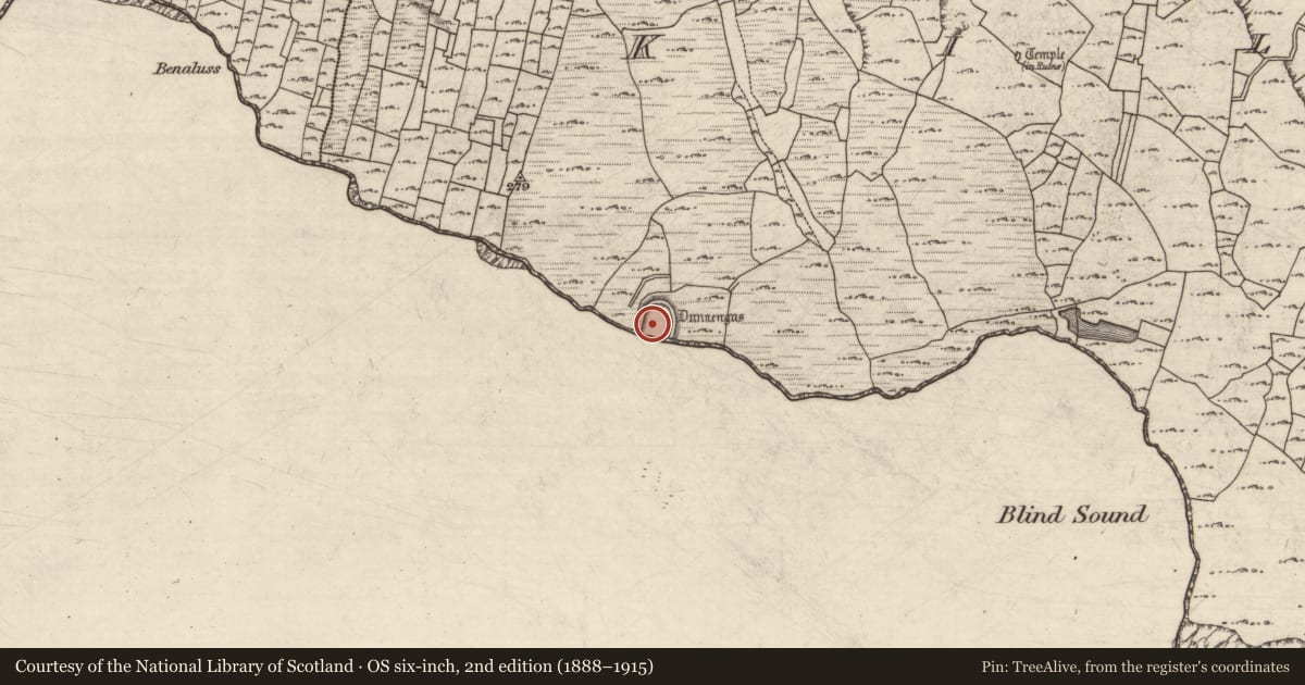 Ordnance Survey six-inch map, 2nd edition (1888–1915) covering the location of Burial, Cill Mhuirbhigh, County Galway, with a pin at the register's coordinates