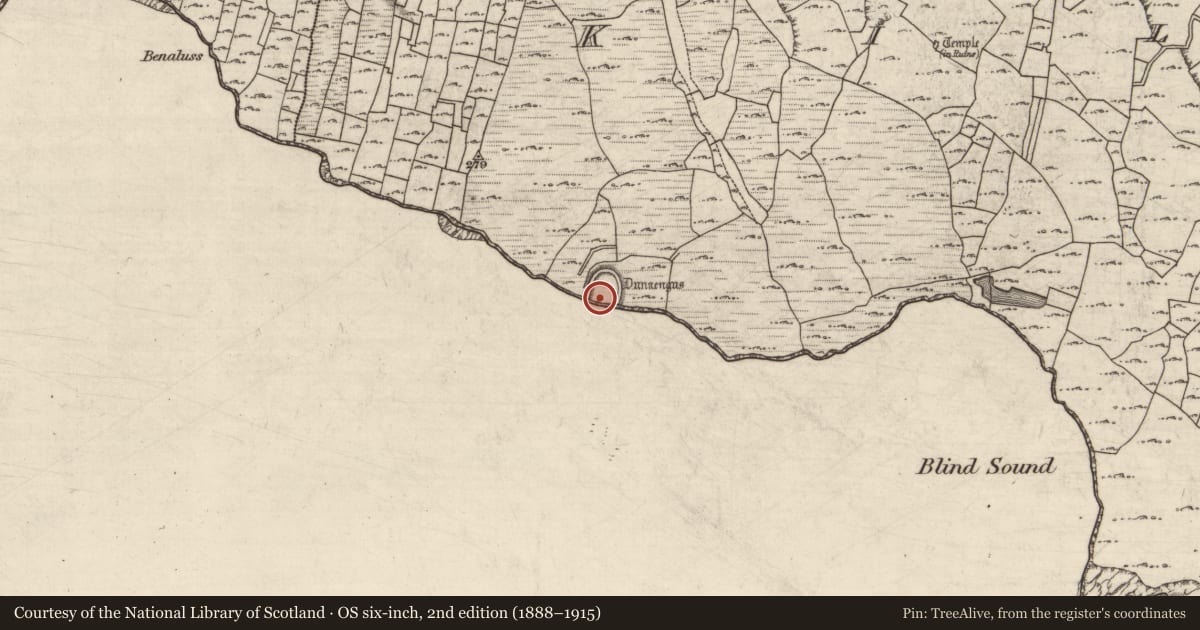 Ordnance Survey six-inch map, 2nd edition (1888–1915) covering the location of Structure, Cill Mhuirbhigh, County Galway, with a pin at the register's coordinates