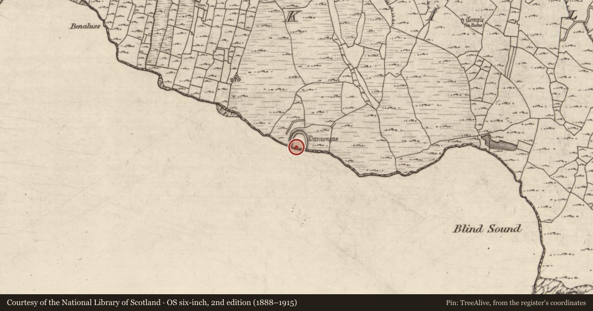Ordnance Survey six-inch map, 2nd edition (1888–1915) covering the location of Structure, Cill Mhuirbhigh, County Galway, with a pin at the register's coordinates