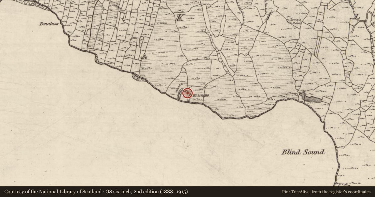 Ordnance Survey six-inch map, 2nd edition (1888–1915) covering the location of Midden, Cill Mhuirbhigh, County Galway, with a pin at the register's coordinates