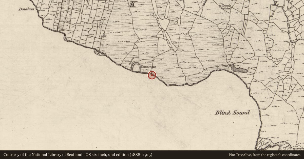 Ordnance Survey six-inch map, 2nd edition (1888–1915) covering the location of Habitation site, Cill Mhuirbhigh, County Galway, with a pin at the register's coordinates