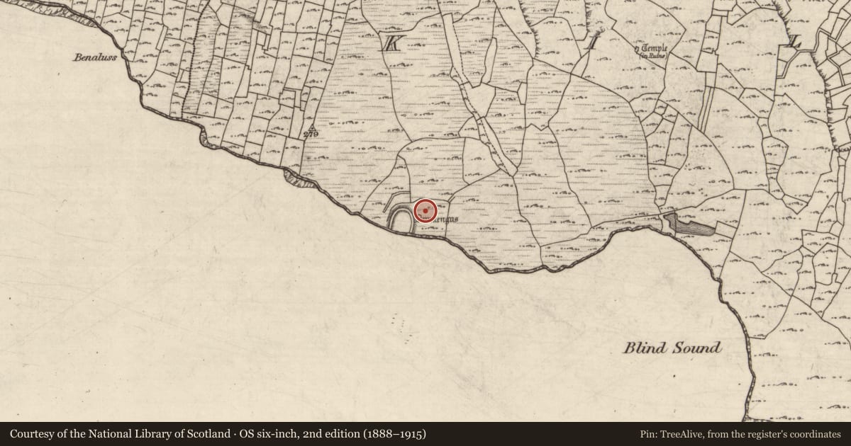 Ordnance Survey six-inch map, 2nd edition (1888–1915) covering the location of Habitation site, Cill Mhuirbhigh, County Galway, with a pin at the register's coordinates