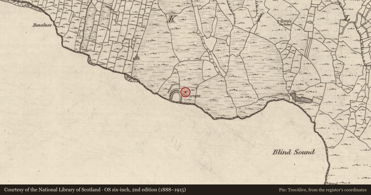 Ordnance Survey six-inch map, 2nd edition (1888–1915) covering the location of Structure, Cill Mhuirbhigh, County Galway, with a pin at the register's coordinates