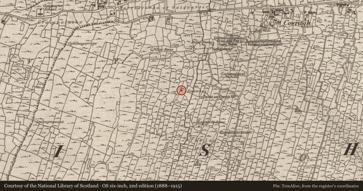 Ordnance Survey six-inch map, 2nd edition (1888–1915) covering the location of Ringfort - cashel, Cill Mhuirbhigh, County Galway, with a pin at the register's coordinates