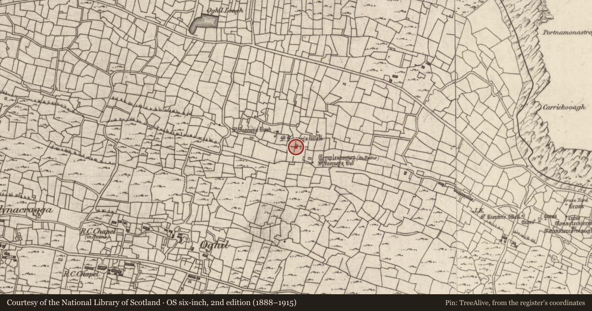 Ordnance Survey six-inch map, 2nd edition (1888–1915) covering the location of Mound, Eochaill (Bar. Árainn), County Galway, with a pin at the register's coordinates