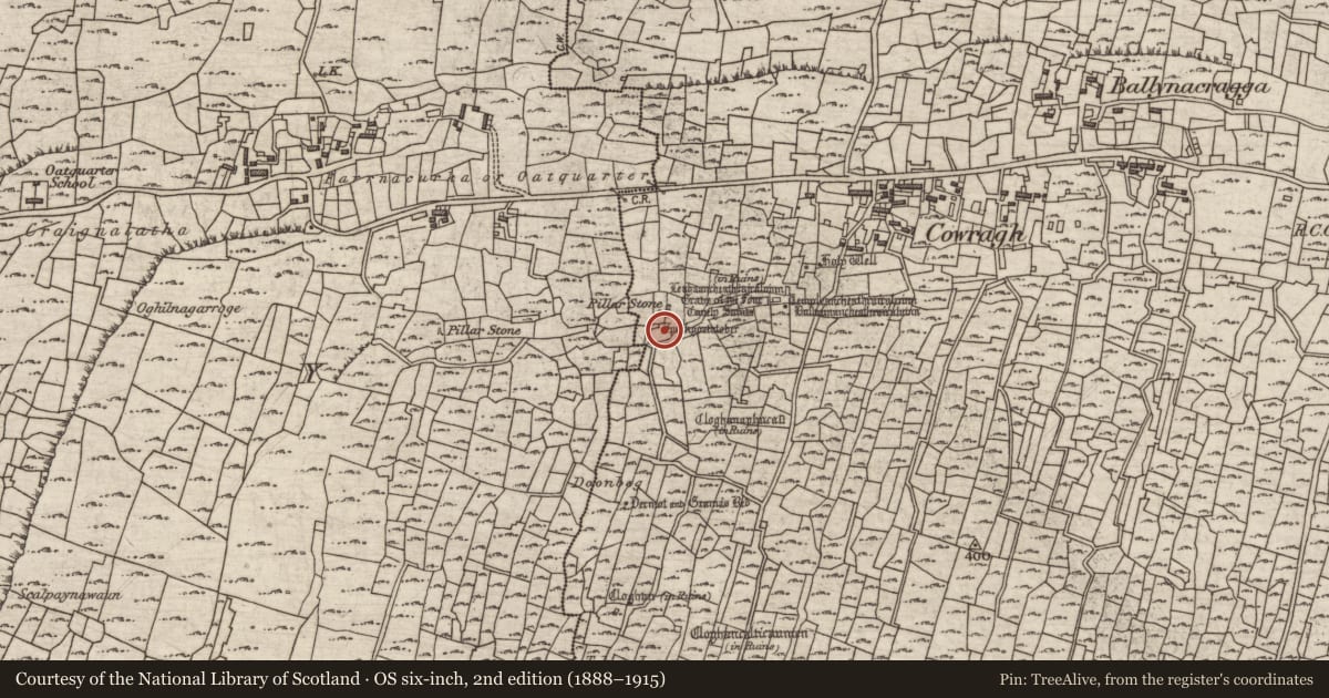 Ordnance Survey six-inch map, 2nd edition (1888–1915) covering the location of Ritual site - holy well, Eochaill (Bar. Árainn), County Galway, with a pin at the register's coordinates