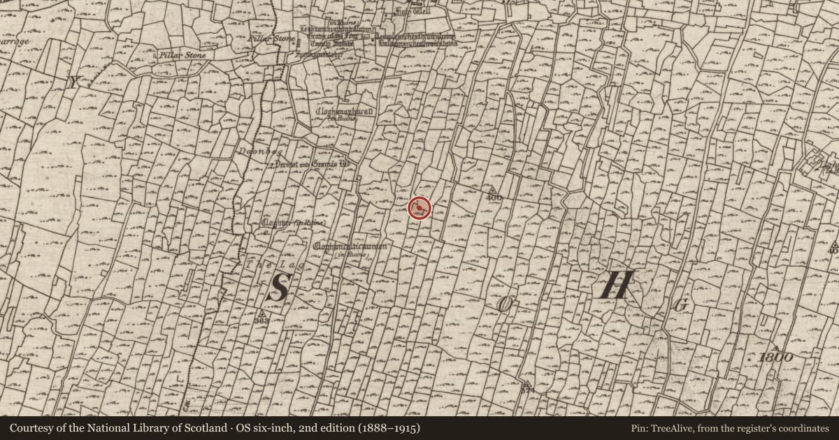 Ordnance Survey six-inch map, 2nd edition (1888–1915) covering the location of Mound, Eochaill (Bar. Árainn), County Galway, with a pin at the register's coordinates
