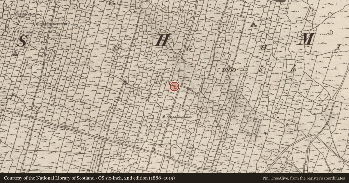 Ordnance Survey six-inch map, 2nd edition (1888–1915) covering the location of Clochan, Eochaill (Bar. Árainn), County Galway, with a pin at the register's coordinates