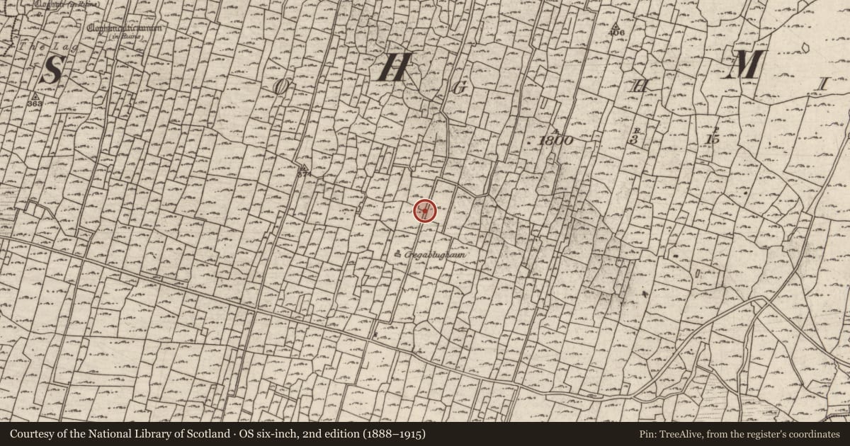 Ordnance Survey six-inch map, 2nd edition (1888–1915) covering the location of Mound, Eochaill (Bar. Árainn), County Galway, with a pin at the register's coordinates
