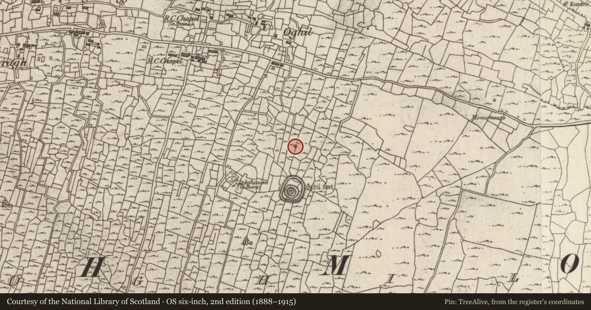 Ordnance Survey six-inch map, 2nd edition (1888–1915) covering the location of Clochan, Eochaill (Bar. Árainn), County Galway, with a pin at the register's coordinates