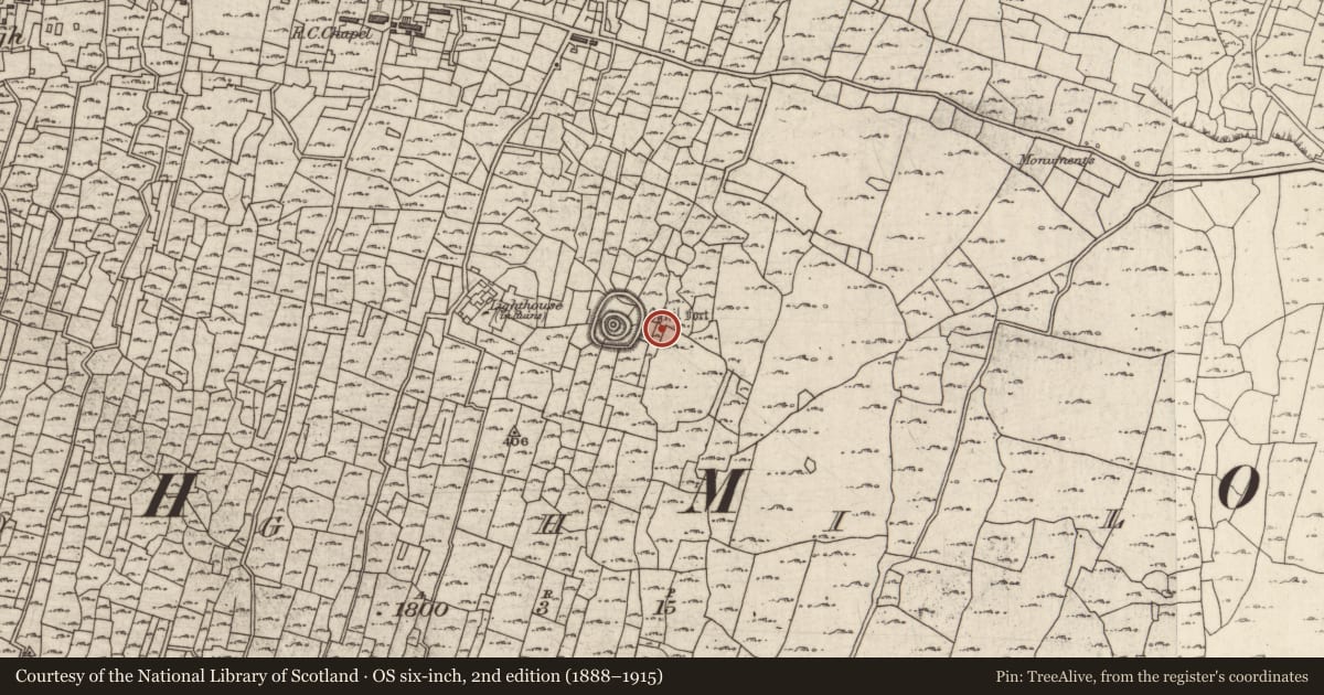 Ordnance Survey six-inch map, 2nd edition (1888–1915) covering the location of Clochan, Eochaill (Bar. Árainn), County Galway, with a pin at the register's coordinates