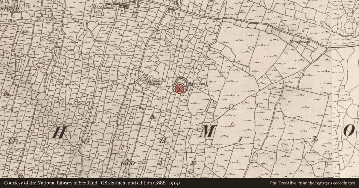 Ordnance Survey six-inch map, 2nd edition (1888–1915) covering the location of House - indeterminate date, Eochaill (Bar. Árainn), County Galway, with a pin at the register's coordinates