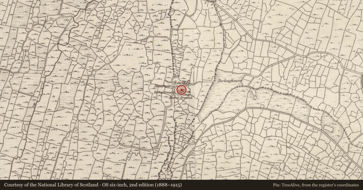 Ordnance Survey six-inch map, 2nd edition (1888–1915) covering the location of Building, Cill Éinne, County Galway, with a pin at the register's coordinates