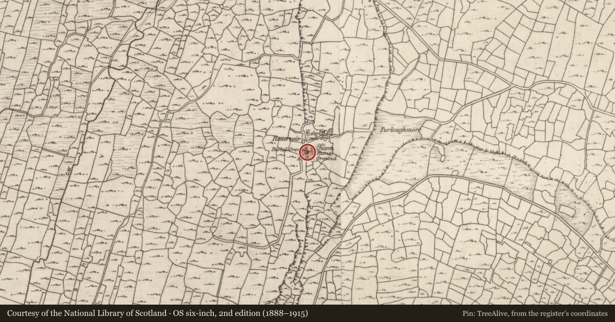 Ordnance Survey six-inch map, 2nd edition (1888–1915) covering the location of Cross-inscribed pillar, Cill Éinne, County Galway, with a pin at the register's coordinates