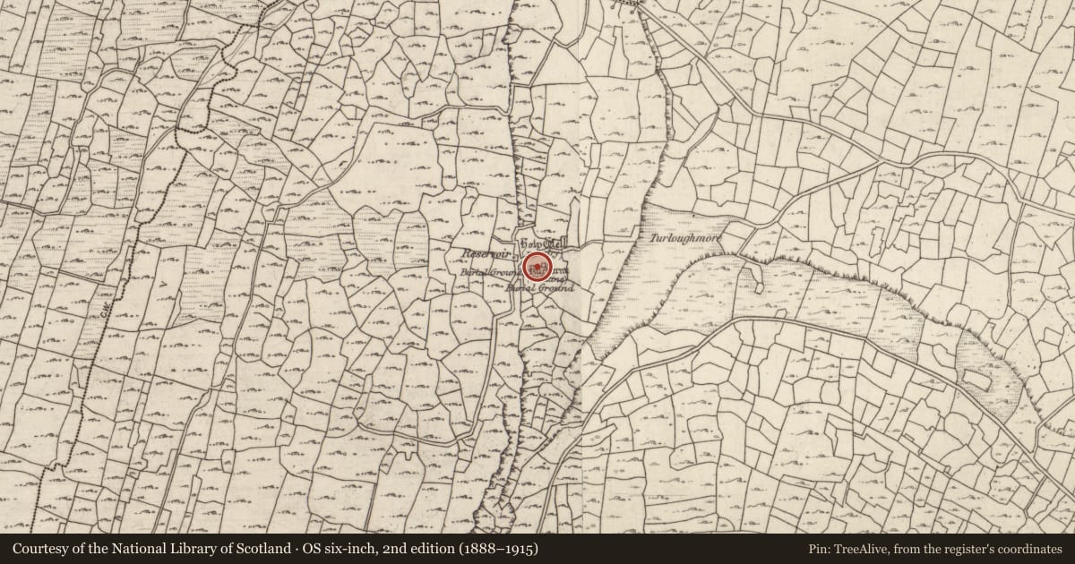 Ordnance Survey six-inch map, 2nd edition (1888–1915) covering the location of Architectural fragment, Cill Éinne, County Galway, with a pin at the register's coordinates