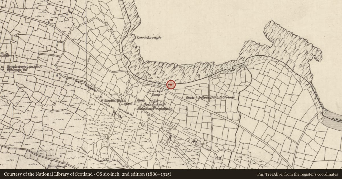 Ordnance Survey six-inch map, 2nd edition (1888–1915) covering the location of Kiln - kelp drying, Eochaill (Bar. Árainn), County Galway, with a pin at the register's coordinates