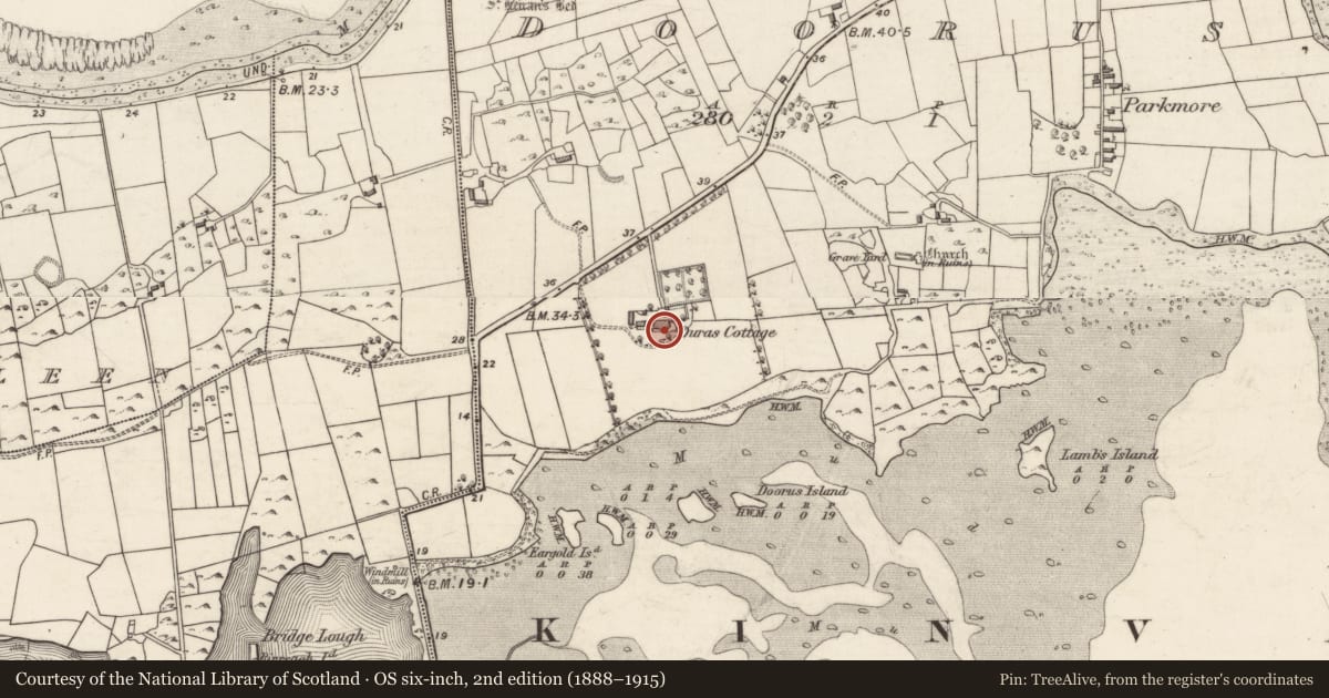 Ordnance Survey six-inch map, 2nd edition (1888–1915) covering the location of House - 18th/19th century, Doorus, County Galway, with a pin at the register's coordinates