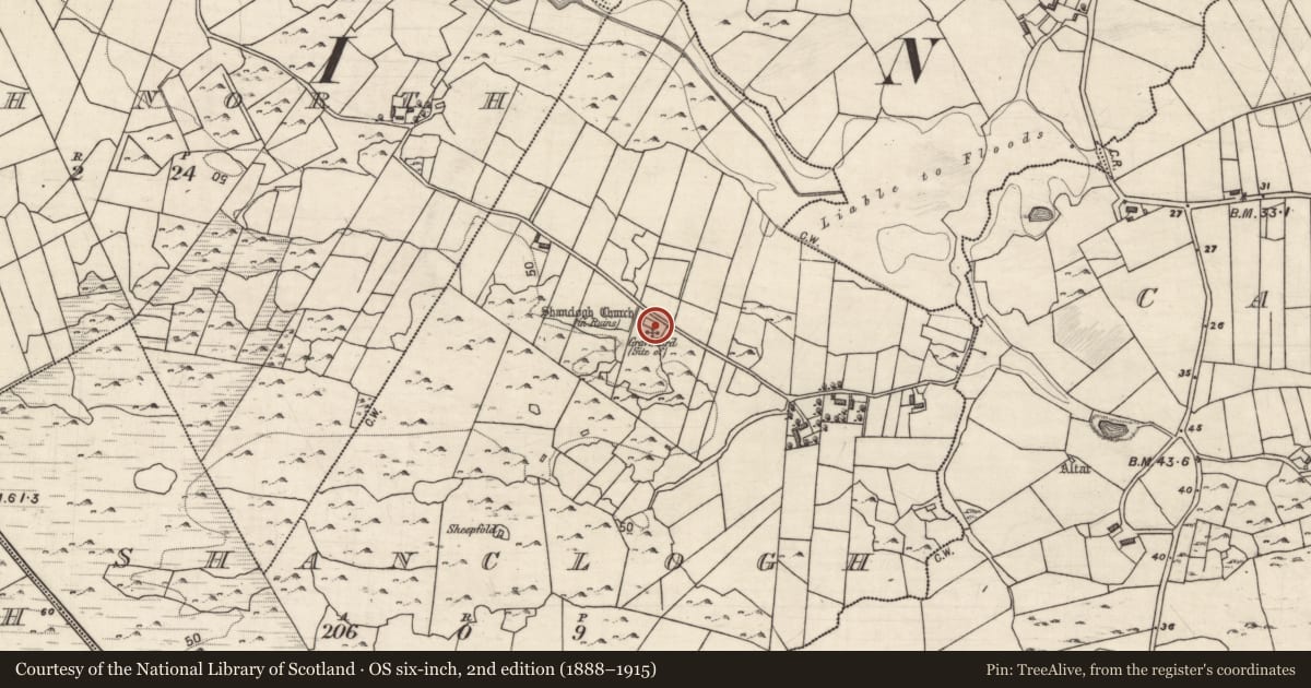 Ordnance Survey six-inch map, 2nd edition (1888–1915) covering the location of Graveyard, Shanclogh, County Galway, with a pin at the register's coordinates