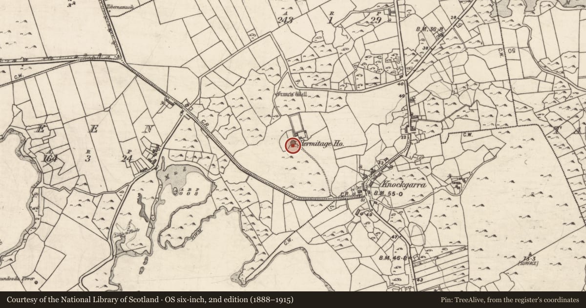 Ordnance Survey six-inch map, 2nd edition (1888–1915) covering the location of House - 18th/19th century, Tawnagh West, County Galway, with a pin at the register's coordinates