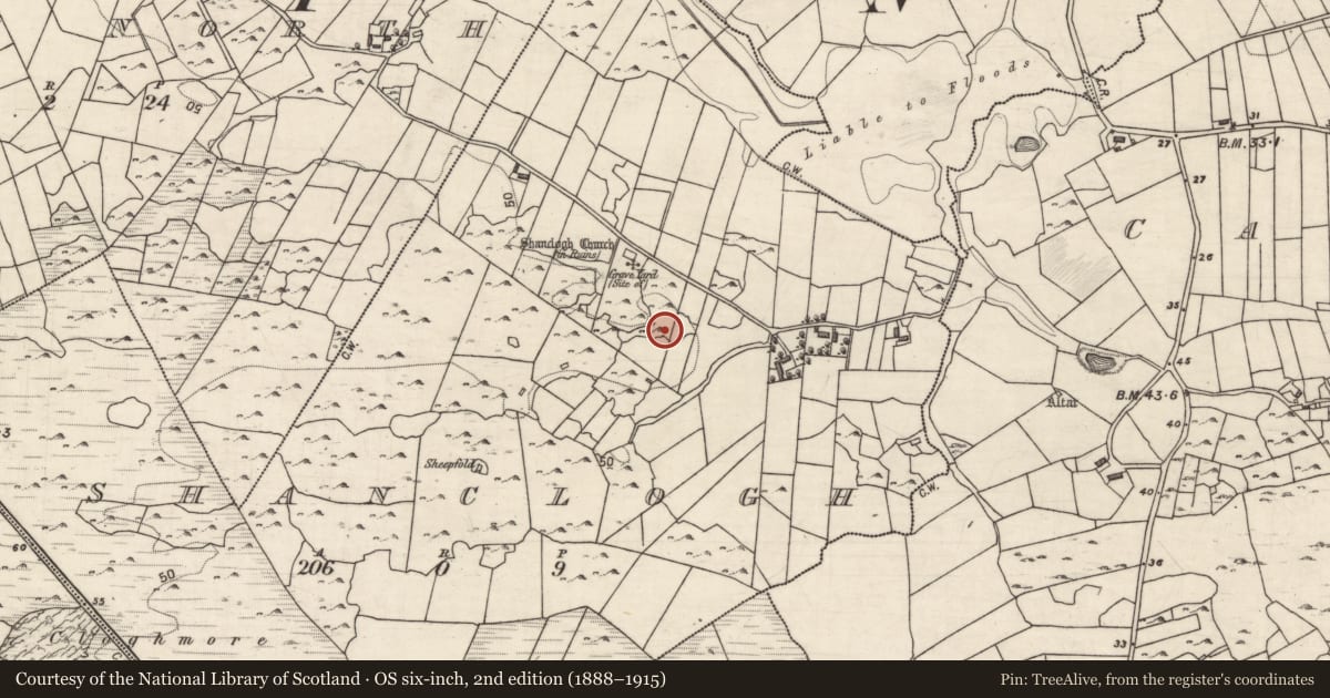 Ordnance Survey six-inch map, 2nd edition (1888–1915) covering the location of Building, Shanclogh, County Galway, with a pin at the register's coordinates