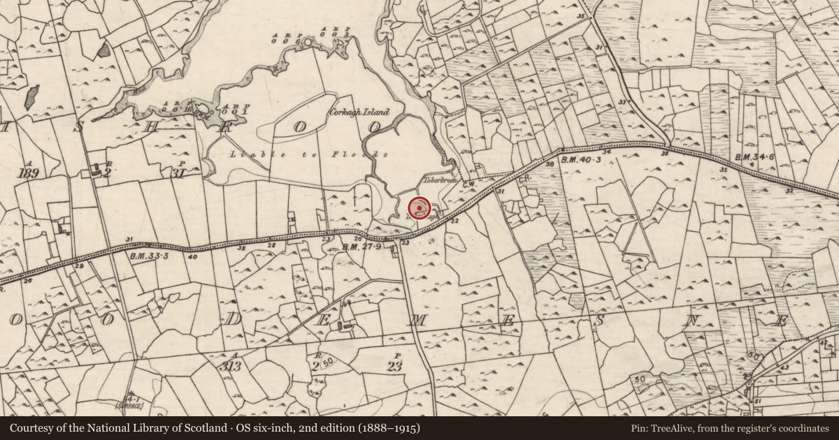Ordnance Survey six-inch map, 2nd edition (1888–1915) covering the location of Fulacht fia, Inishroo, County Galway, with a pin at the register's coordinates