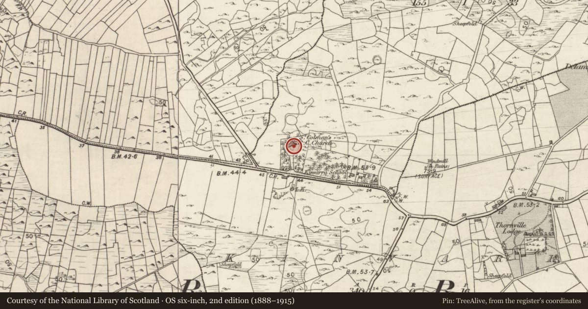 Ordnance Survey six-inch map, 2nd edition (1888–1915) covering the location of Church, Ballybranagan, County Galway, with a pin at the register's coordinates