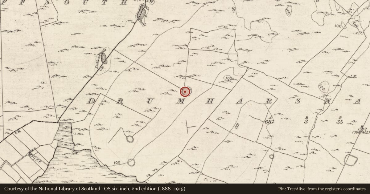 Ordnance Survey six-inch map, 2nd edition (1888–1915) covering the location of Souterrain, Drumharsna South, County Galway, with a pin at the register's coordinates