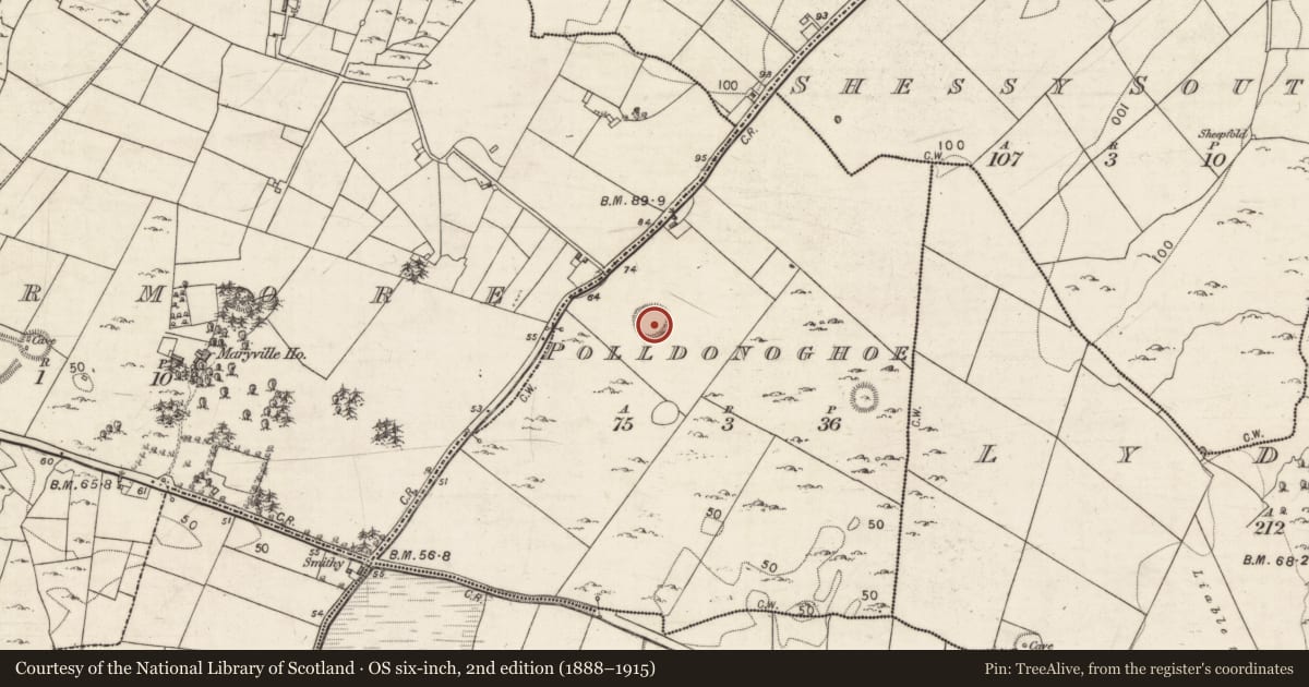 Ordnance Survey six-inch map, 2nd edition (1888–1915) covering the location of Ringfort - cashel, Polldonoghoe, County Galway, with a pin at the register's coordinates