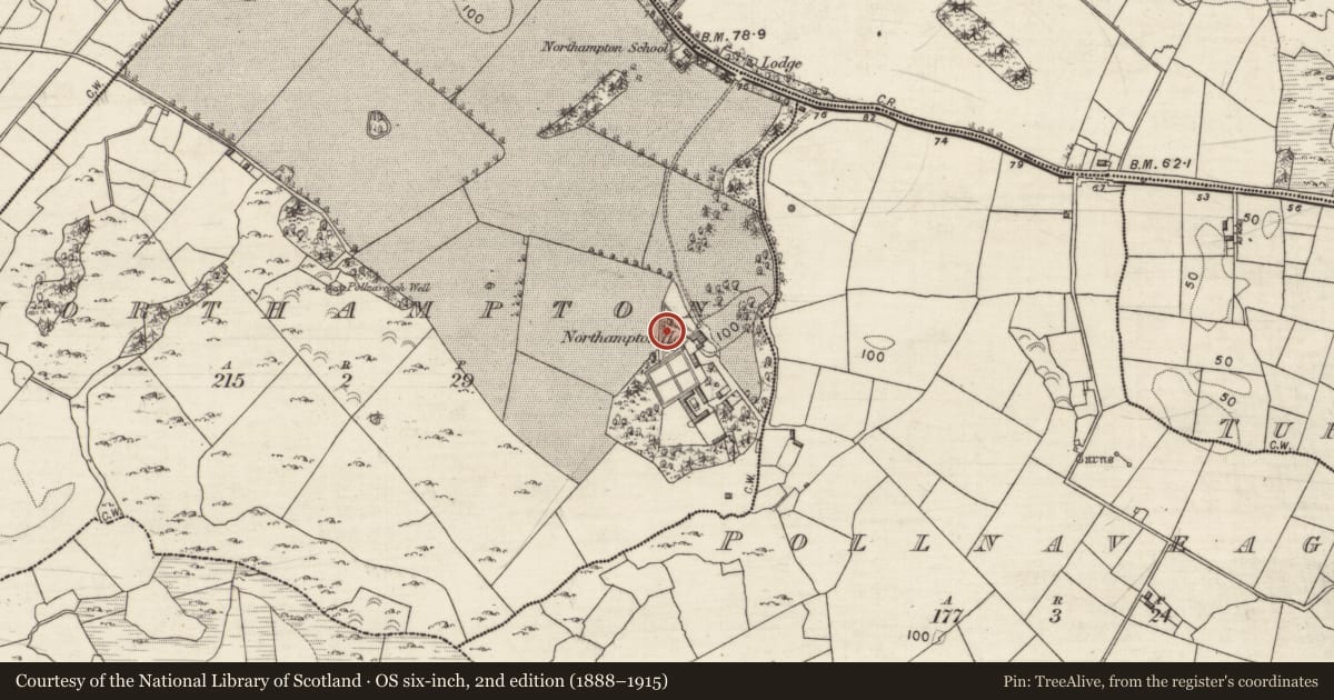 Ordnance Survey six-inch map, 2nd edition (1888–1915) covering the location of Designed landscape - folly, Northampton, County Galway, with a pin at the register's coordinates